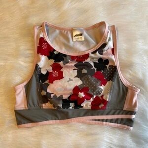 Avia Sports‎ Bra Girls Size Large (10-12) Grey Pink Floral Wireless Pull Over
